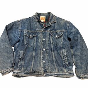Vintage 90s GAP Flannel Lined Denim Jacket Medium Trucker USA‎